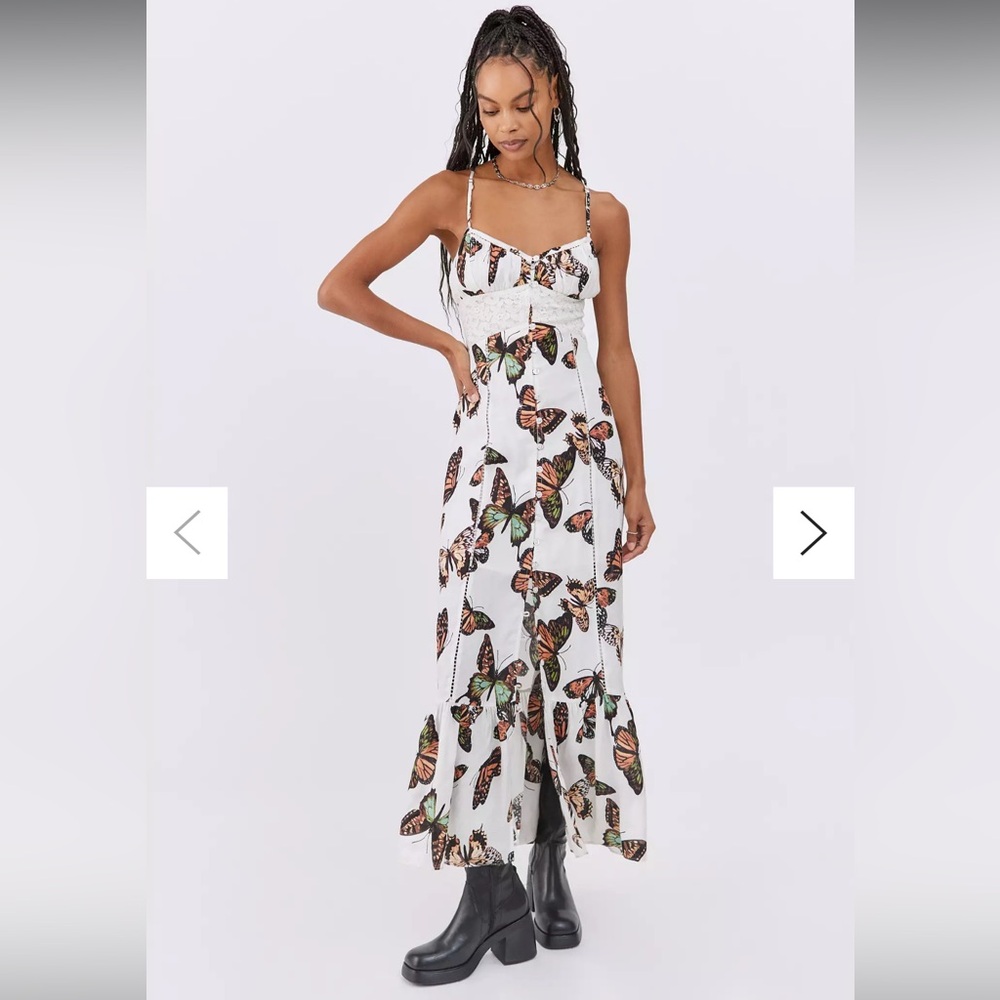 Urban Outfitters Silva Rayon Butterfly Button Up Midi Slip Dress NWT